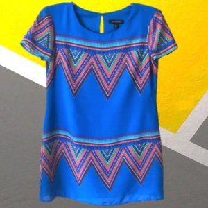 Jodi Kristopher Blue dress with Aztec print design